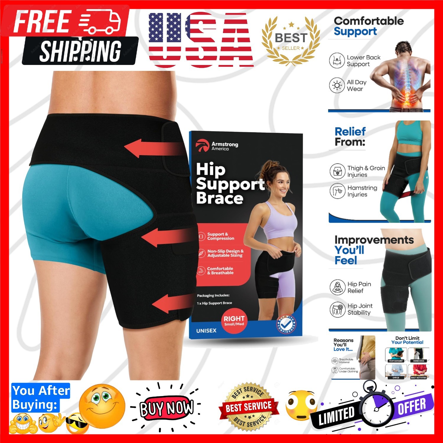 Hip Brace Thigh Compression Sleeve | Sciatica Pain Relief Device | Hamstring …