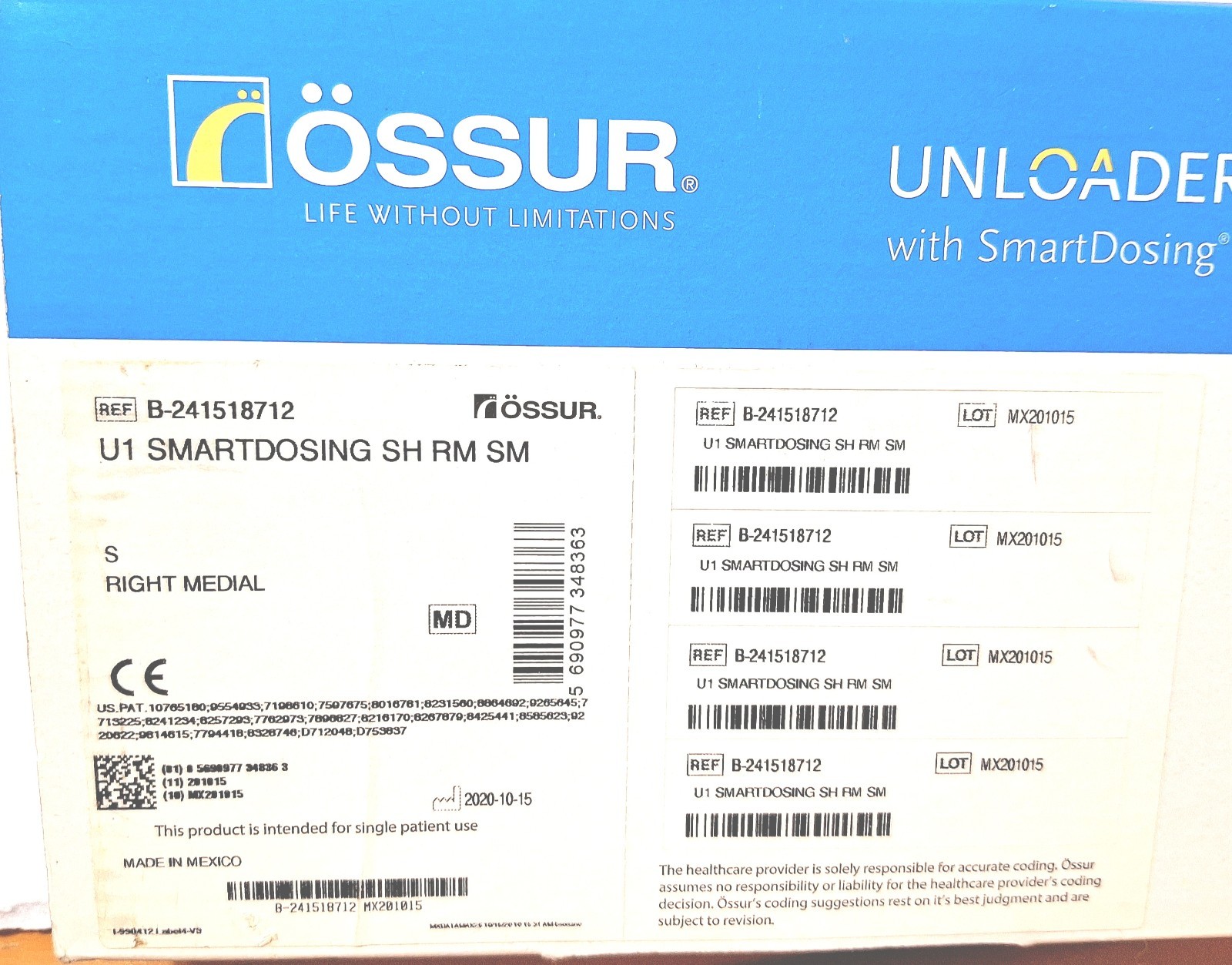 OSSUR Unloader U1 SMARTDOSING – Right Medial – SIZE Small