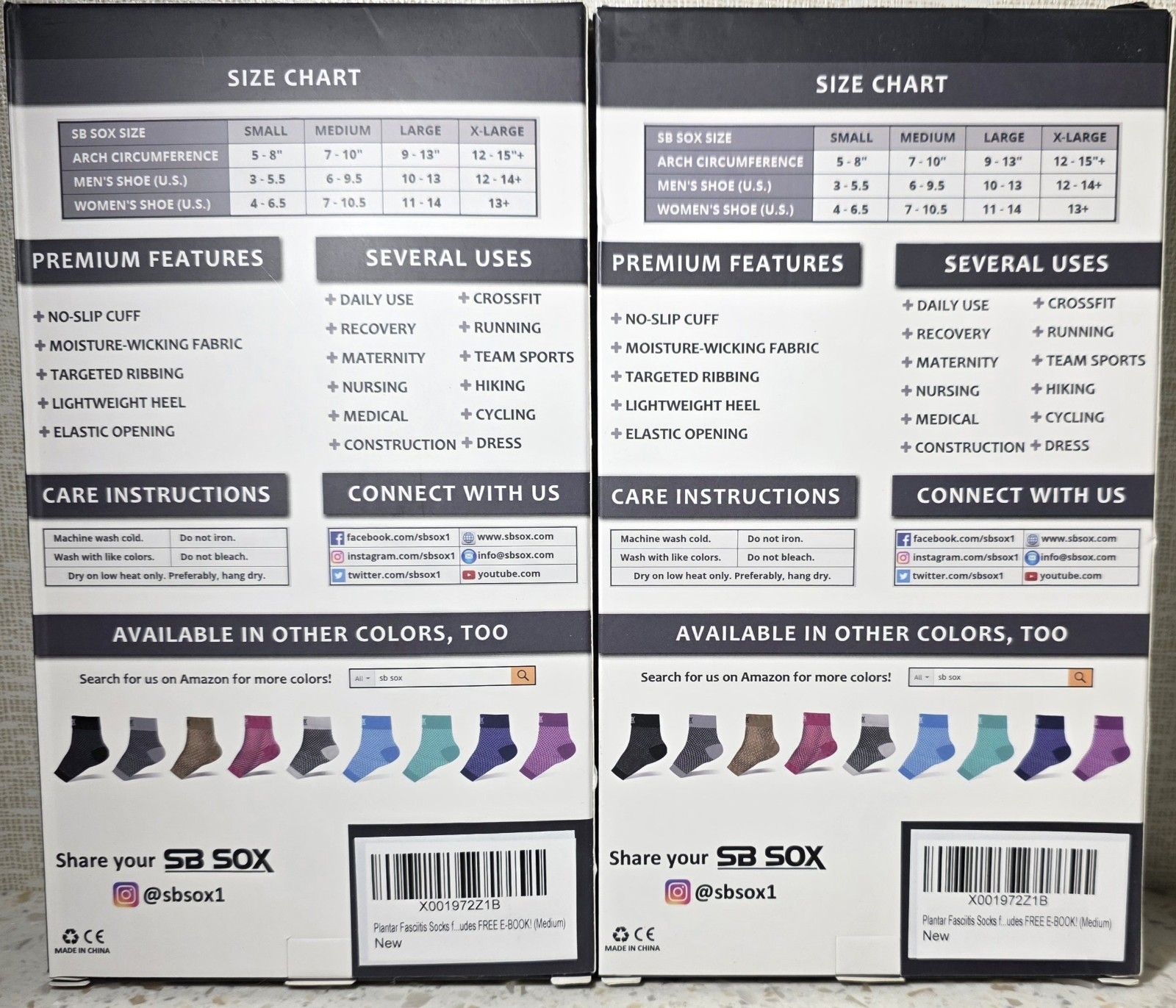 Lot of 2 SB SOX Plantar Fasciitis Compression Socks Arch Support Low Cut MEDIUM