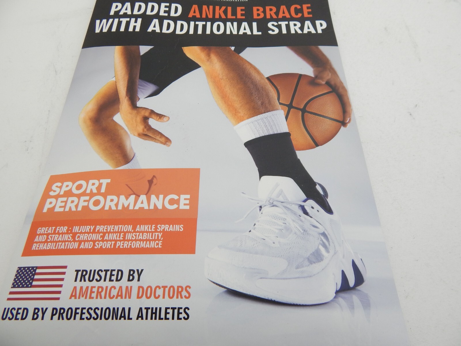DR. BRACE Elite Ankle Brace Double Gel Pads Adjustable Support Strap M Sports