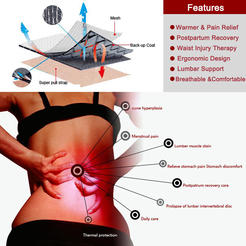 Magnetic Self Heating Lumbar Lower Back Support Brace Waist Belt Pain Relief
