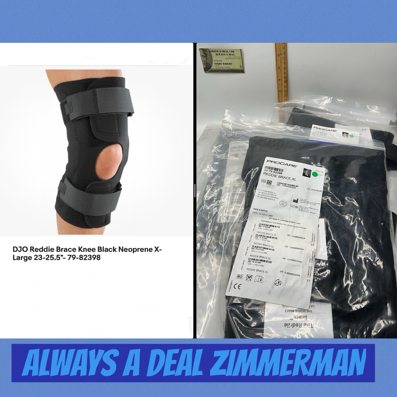 ProCare REDDIE BRACE XL, Hinged Knee Brace, 79-82398 NEW BLACK KNEE BRACE REHAB