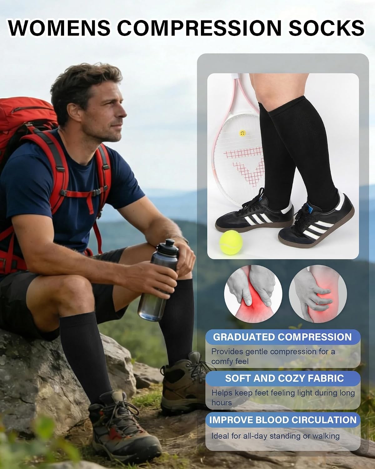 3 Pairs Wide Calf Compression Socks 15-20 mmHg