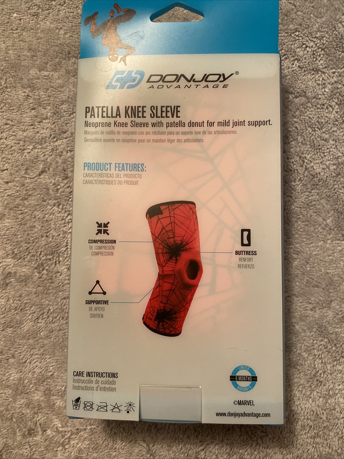 NEW DonJoy Advantage Marvel Spider-man Neoprene Knee Sleeve w/ Patella Donut Ped