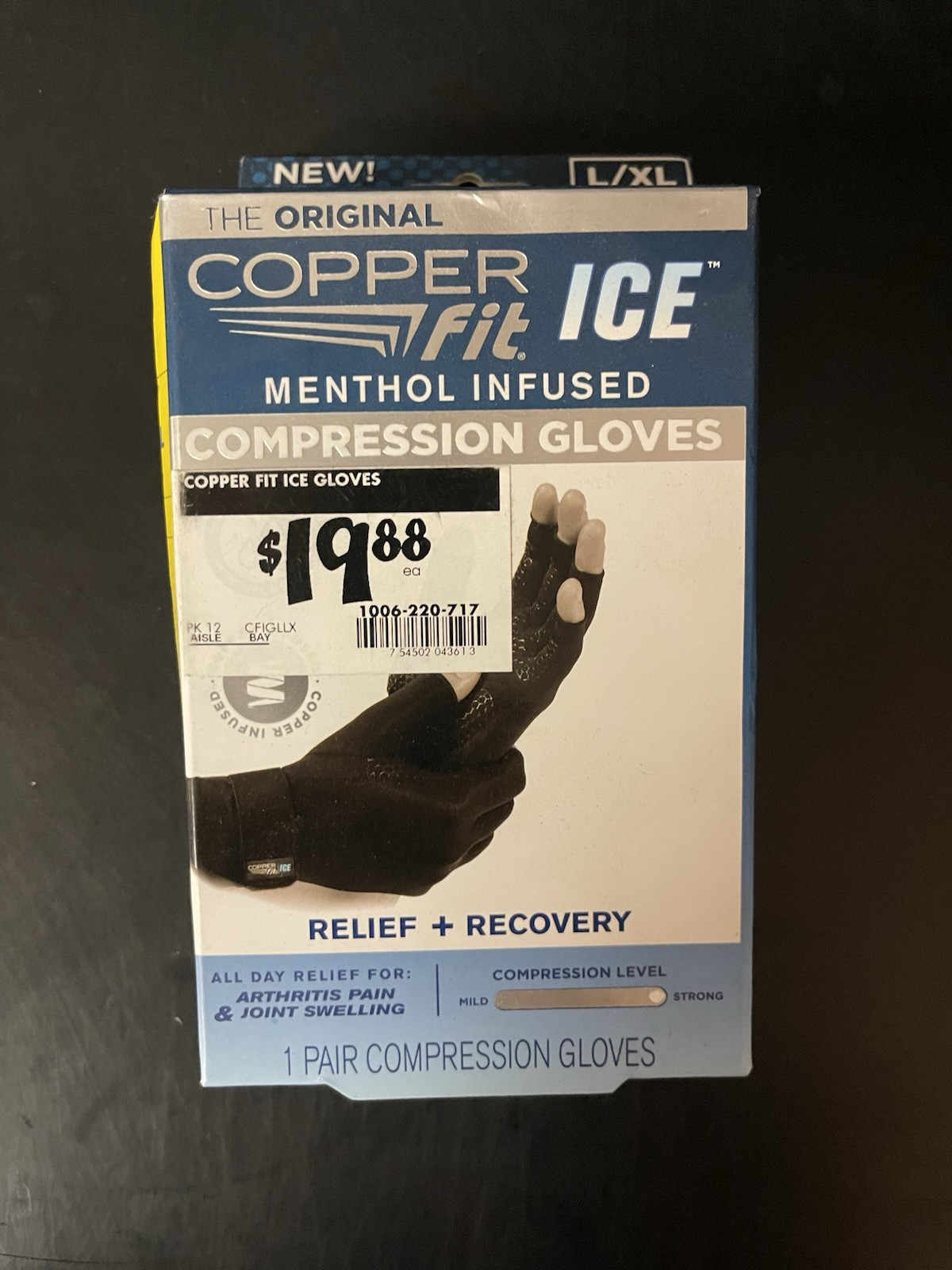 Copper Fit Ice Menthol Infused Compression Gloves Size L / XL 1 Pair Black NEW ✅
