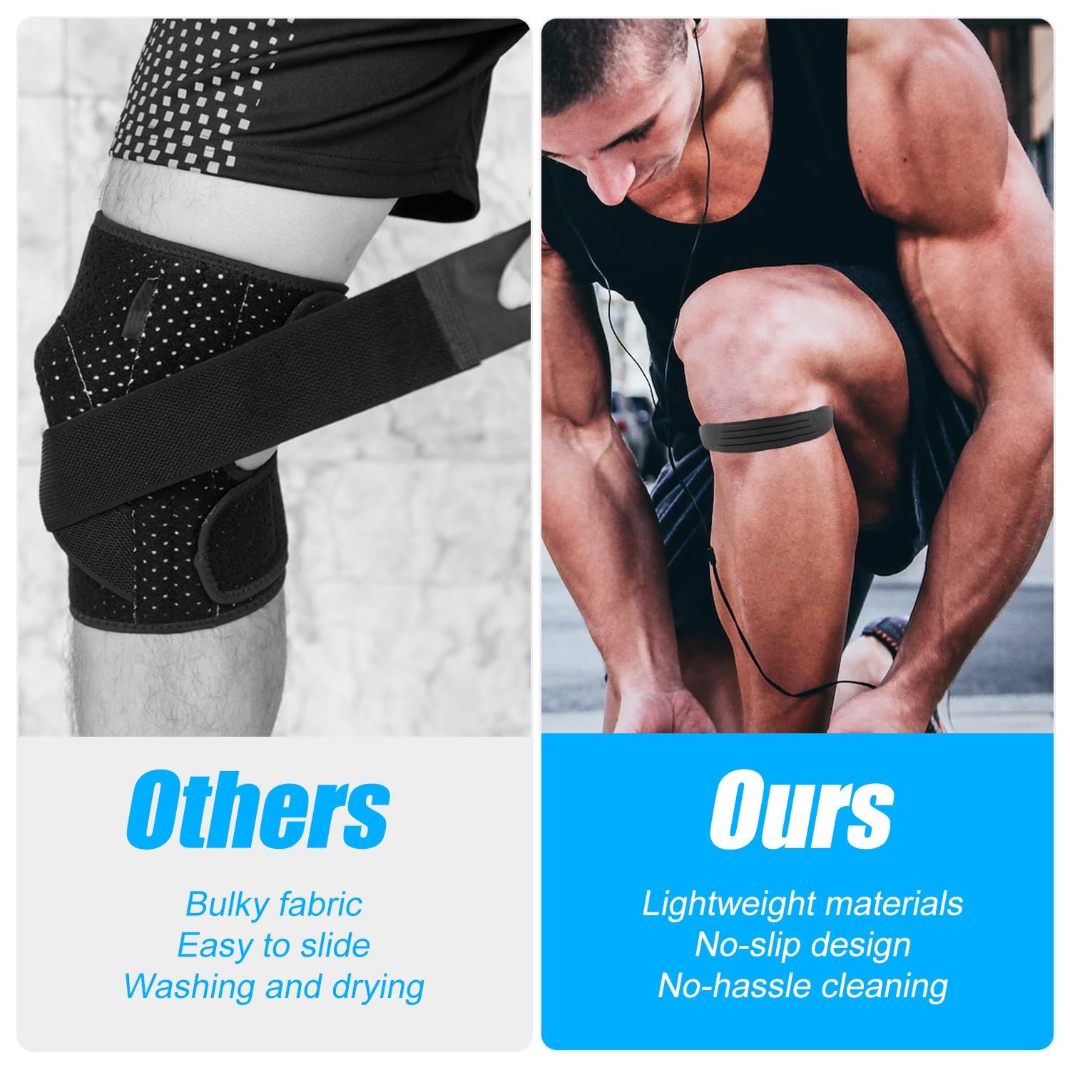 2pcs Patellar Tendon Support Strap, Silicone Knee Band Flexible Medium, Grey