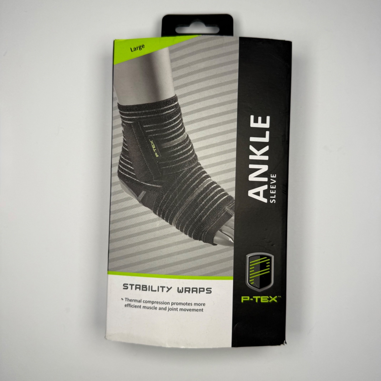 P-TEX Ankle Sleeve w/ Stability Wraps Support Brace – Small & Large – Black NEW