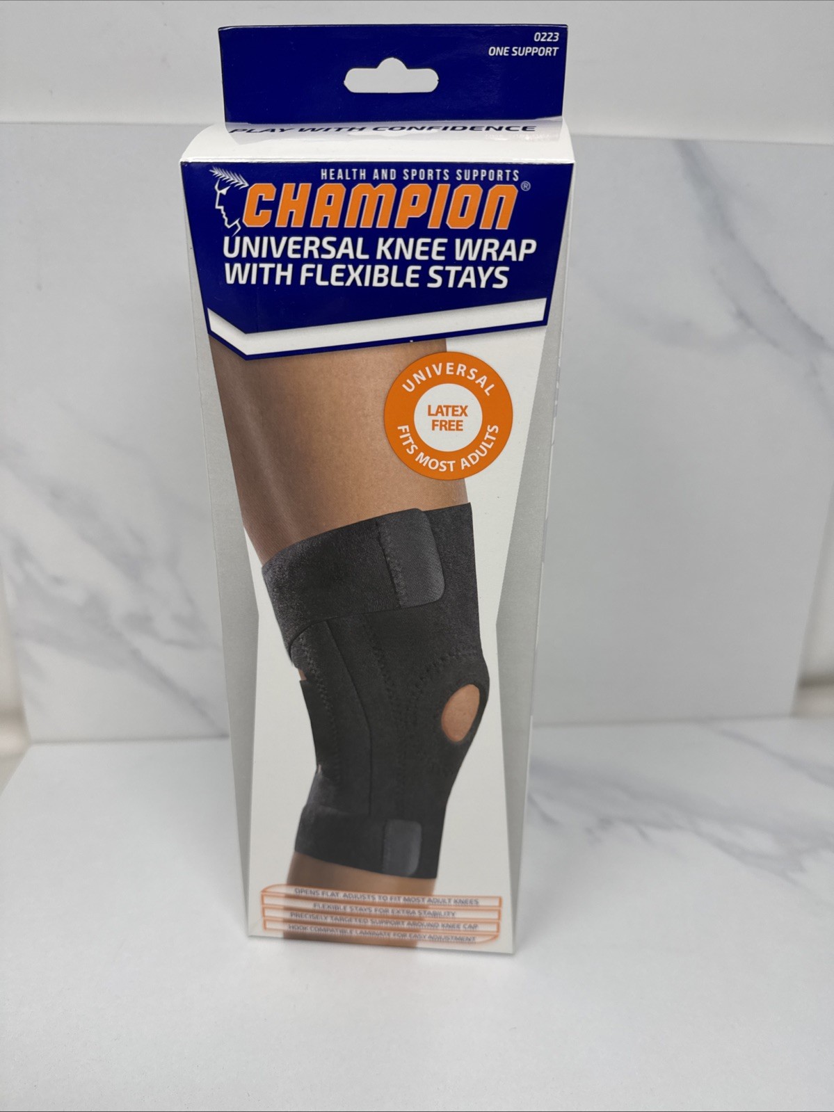 Champion Universal Knee Wrap with Flexible Stays Black 0223 Fits Most New Box