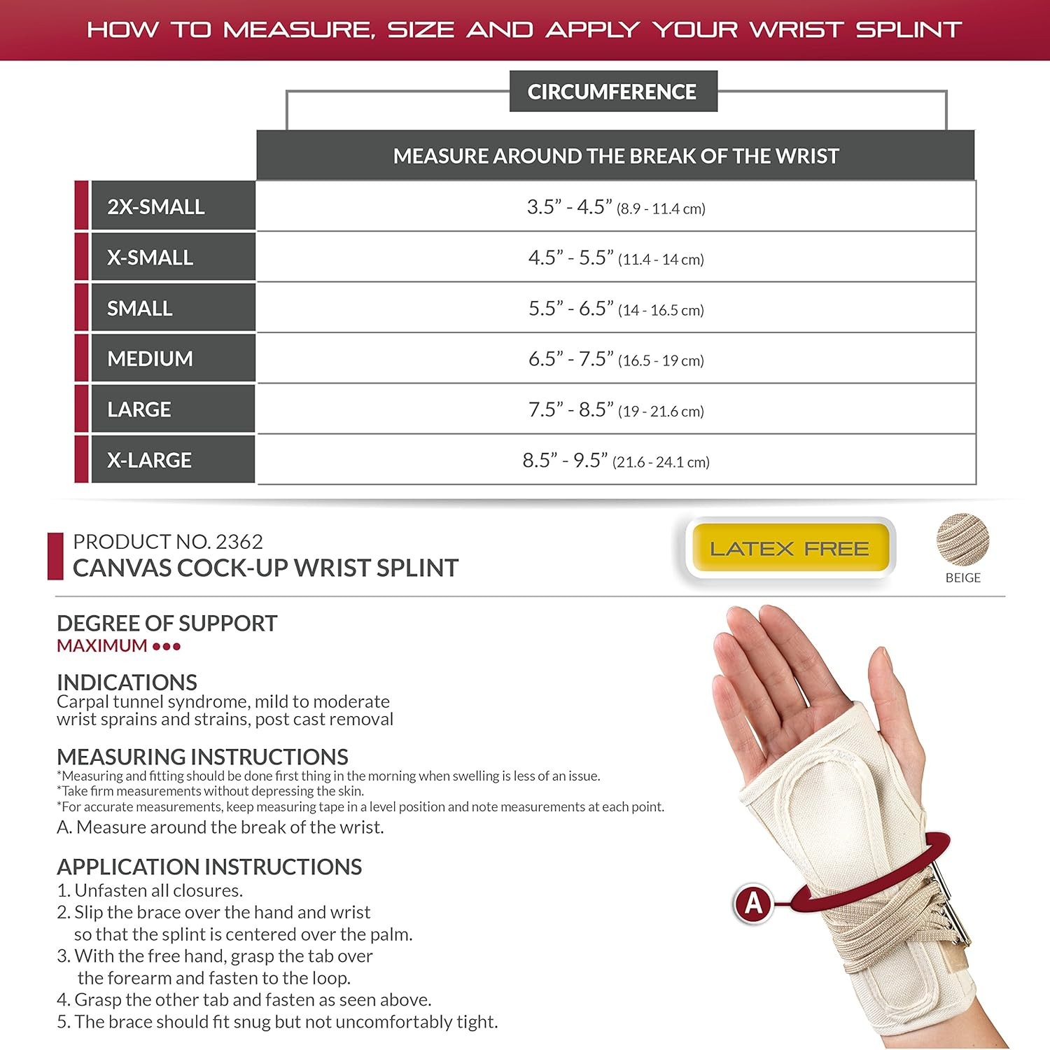 OTC Cock-Up Wrist Splint, Left, X-Small