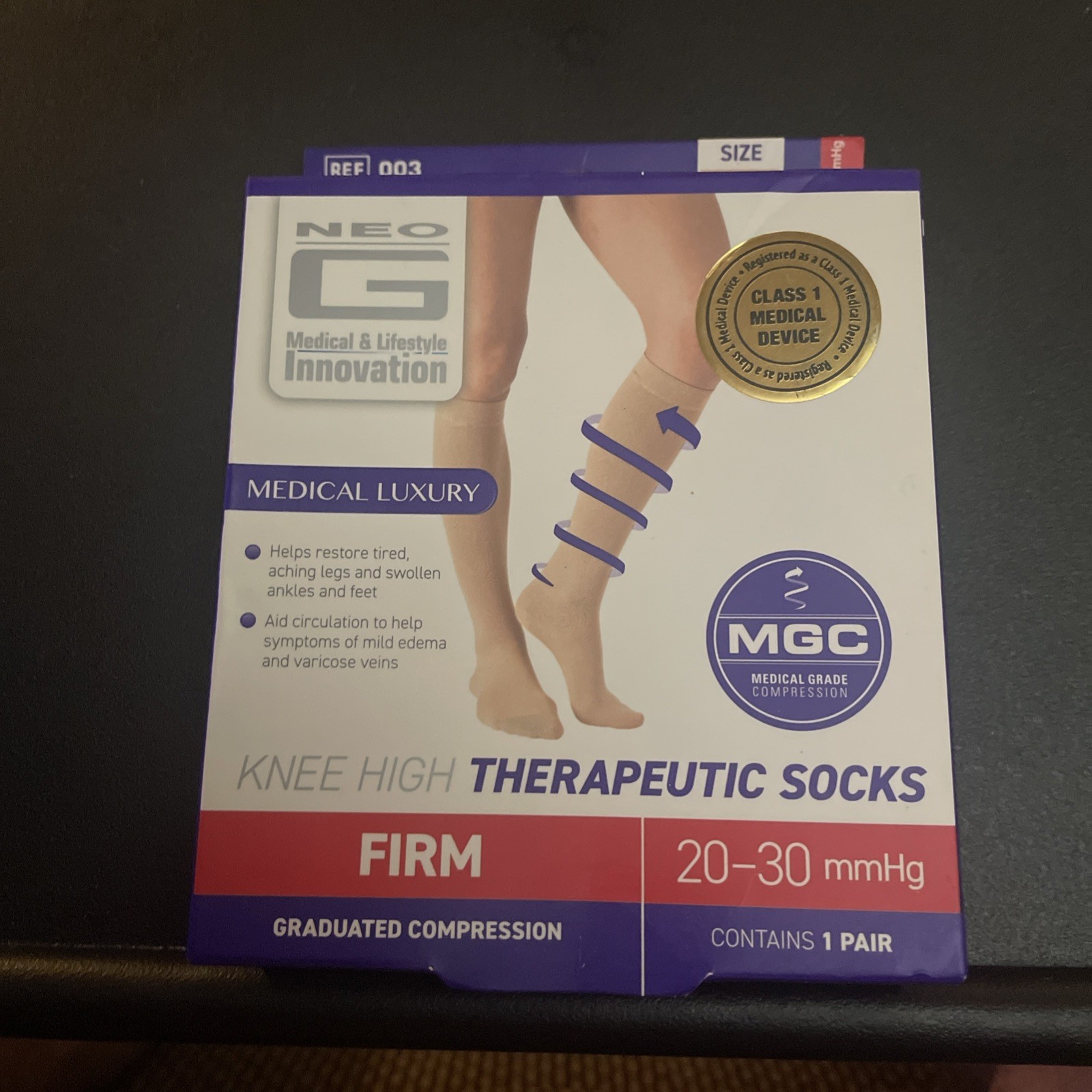 Neo G Knee High Therapeutic Socks (Firm)20-30mmHg Large Beige NIB