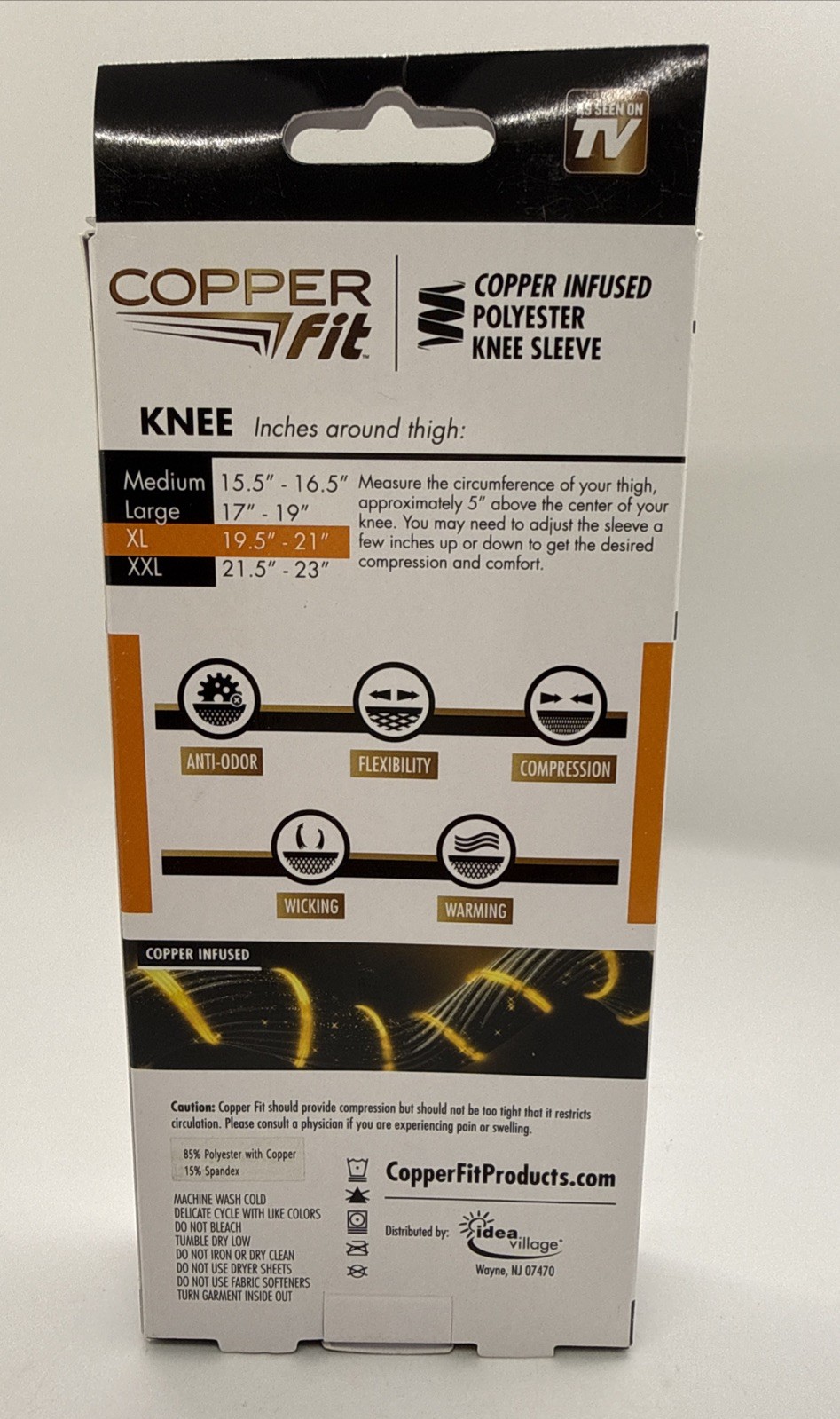 New XL 19.5″-21″ Copper Fit Compression Knee Sleeve Men & Women Open Box