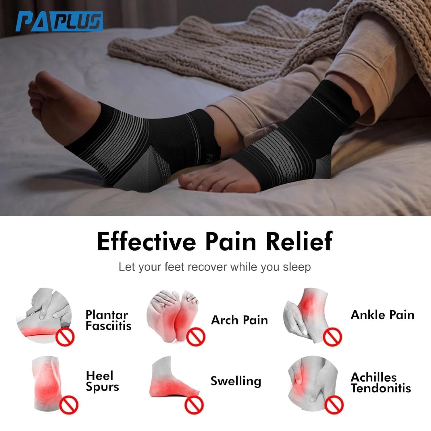 Ankle Brace Compression Socks – 6 Pairs for Plantar Fasciitis Relief, Black