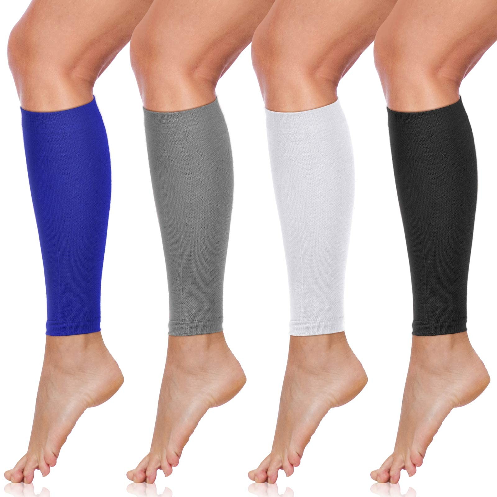 SATINIOR 4 Pairs Calf Compression Sleeve Leg Medium, Black, White, Gray, Blue
