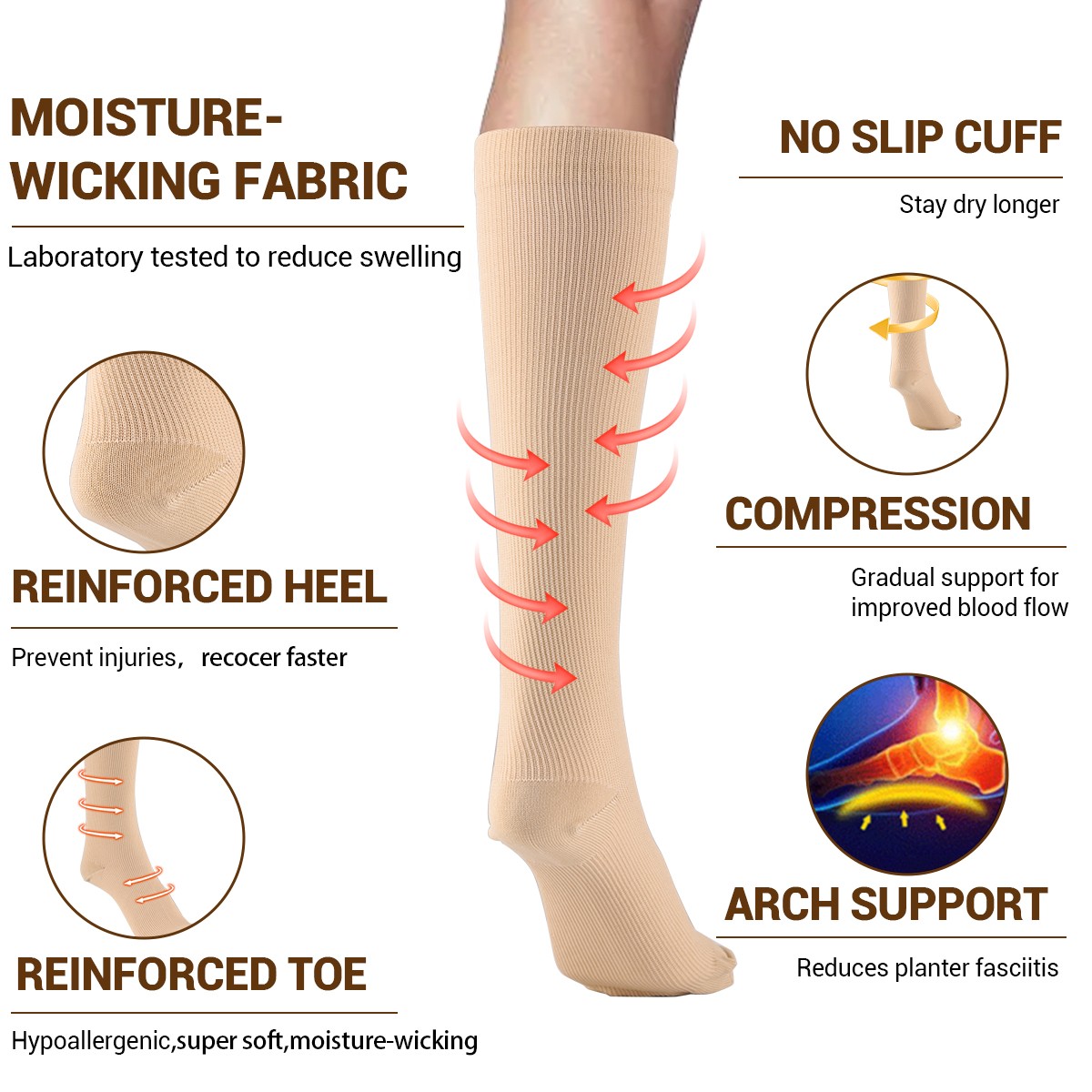 6 Pairs Copper Compression Sport Socks 20-30mmHg Pain Relief Mens Womens S-XXL