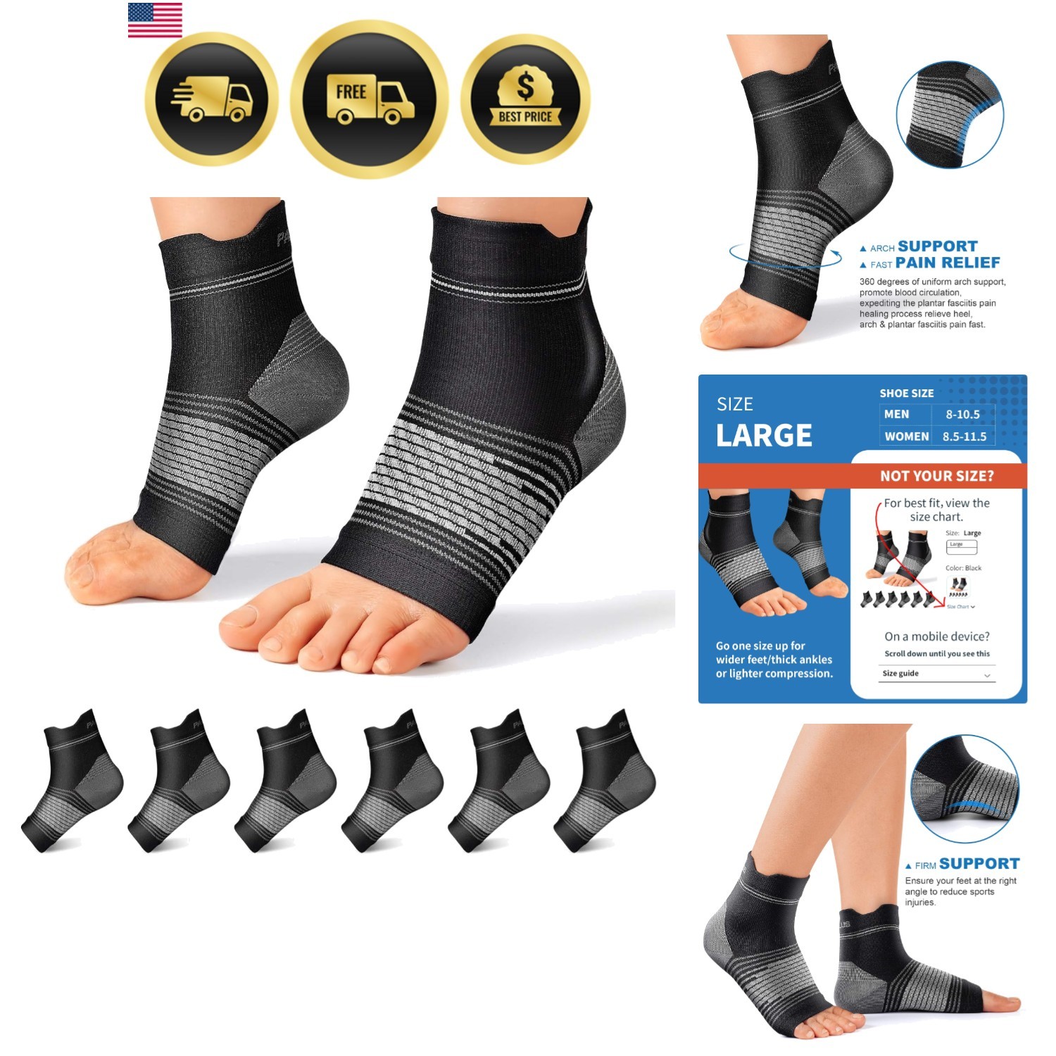 Plantar Fasciitis Sock 6 Pairs for Men and Women, Compression Foot Sleeves wi…