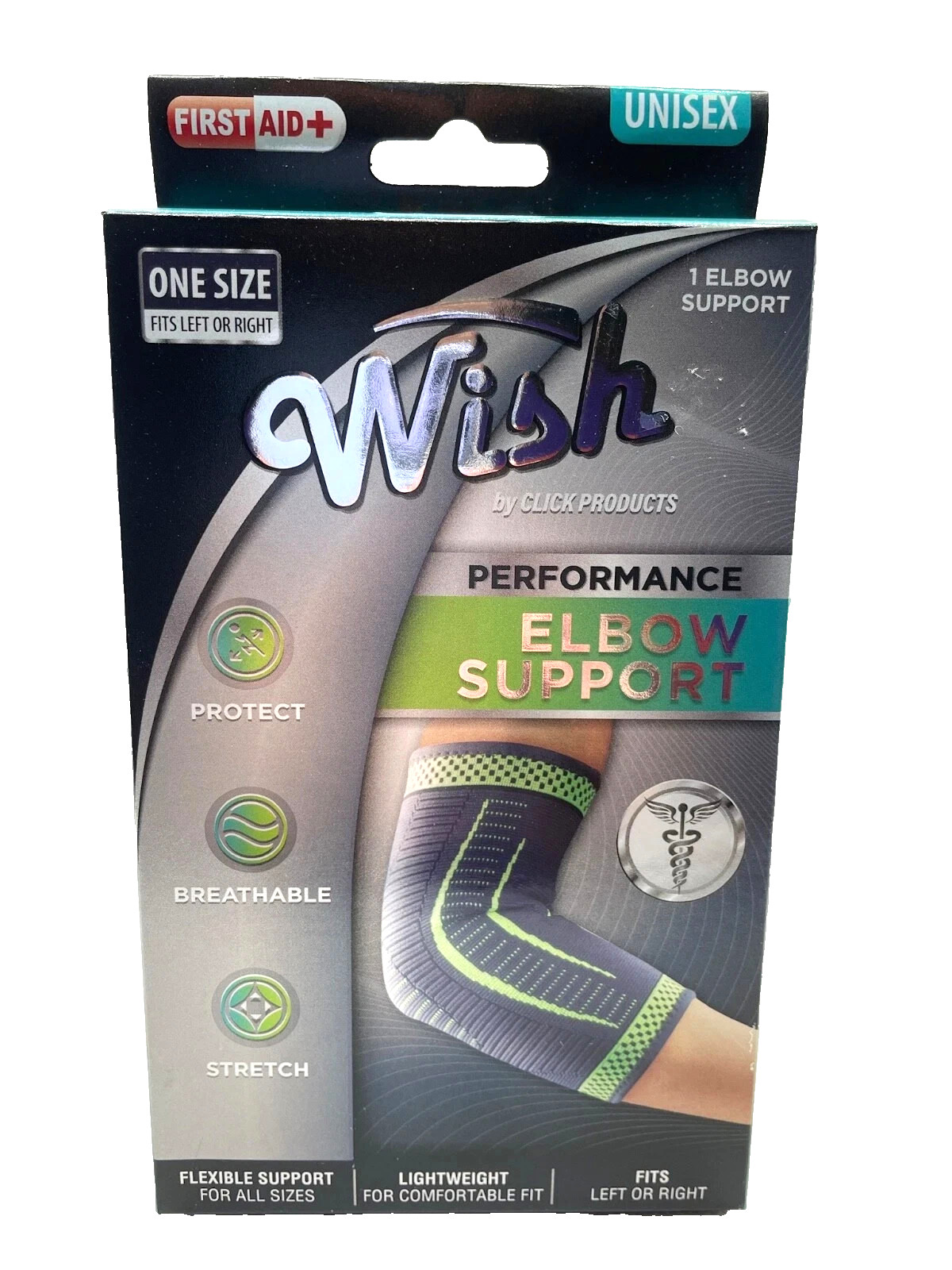 Wish Elbow Support Brace, Stretch Compression, Fits Left or Right, One Size NIB