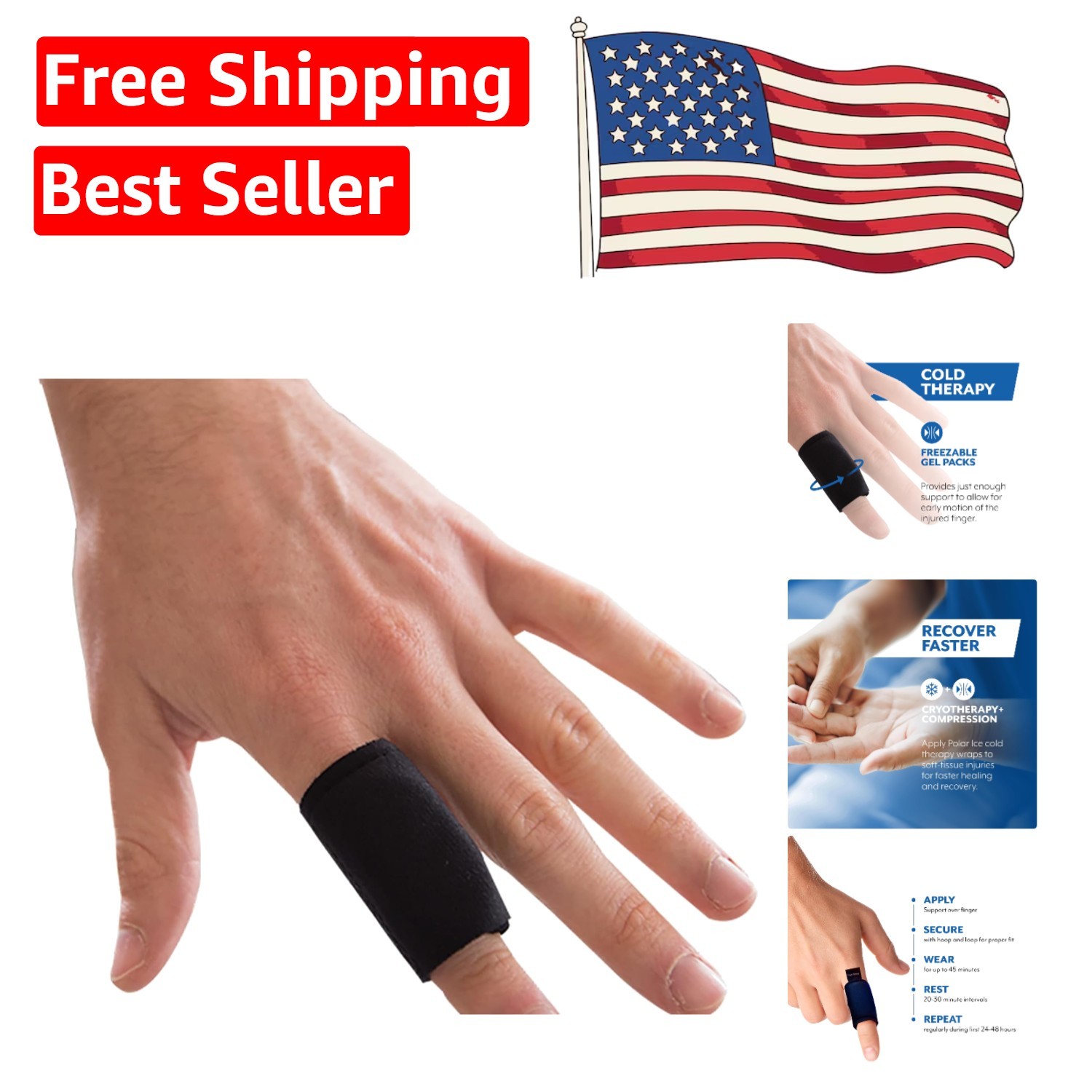 Supportive Finger Sleeve with Built-in Ice Pack for Strained or Sprained Fingers