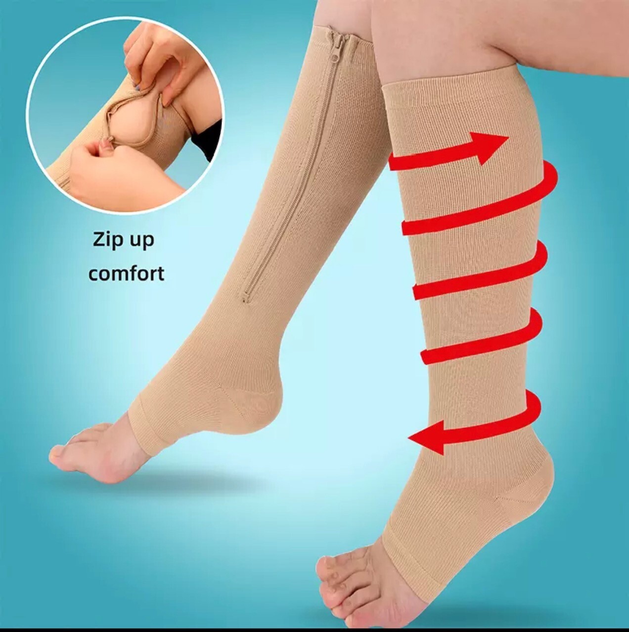 BSOS Zipper Compression Socks, Easy On, 1 Pair, 20-30mmgh, Medical Grade
