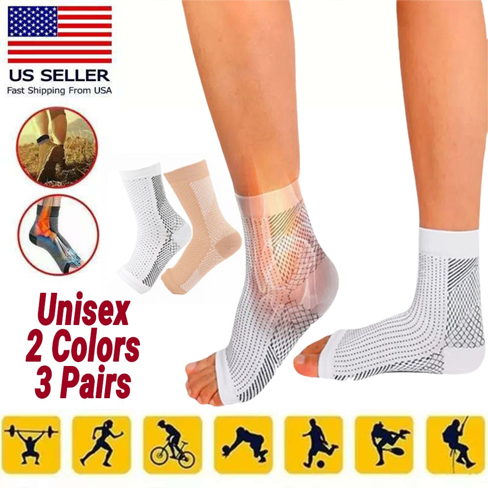 3 Pairs Sleeve Compression Socks Plantar Fasciitis Foot Arch Ankle Support Brace