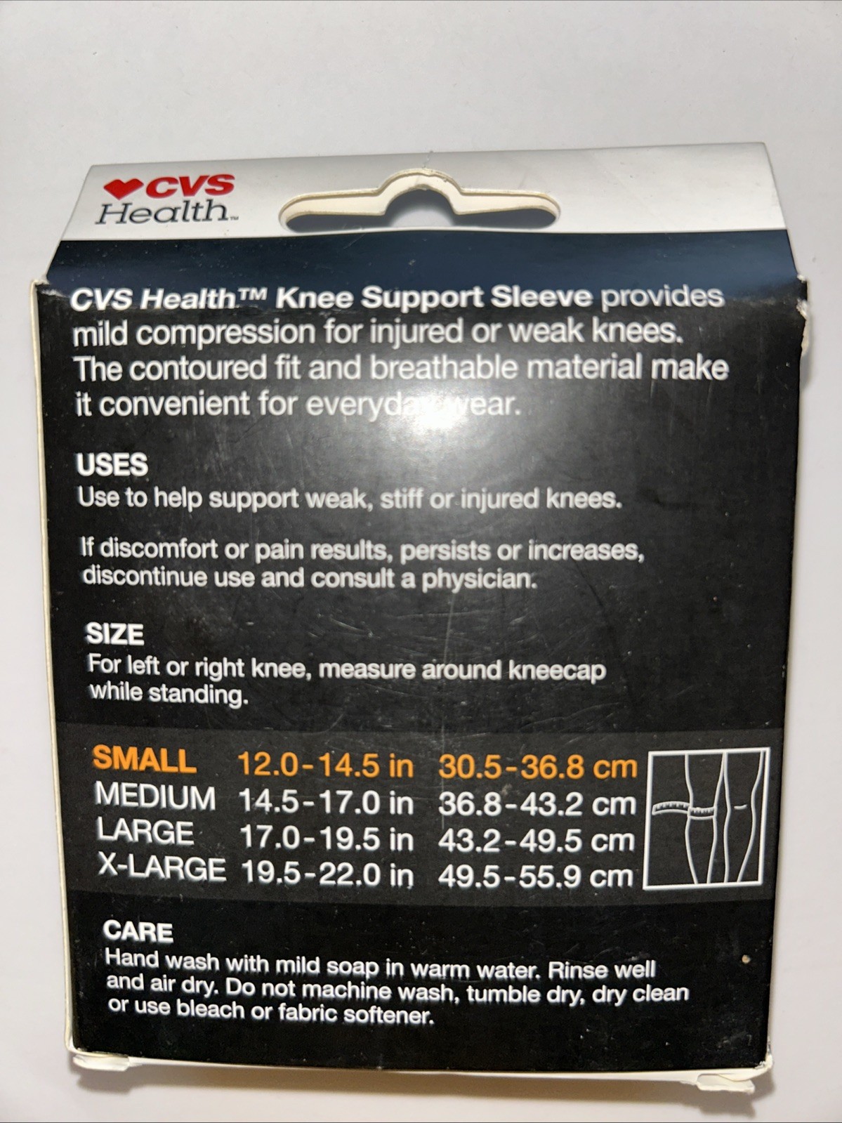 KNEE Support Sleeve CVS Health SMALL Mild Compression WHITE