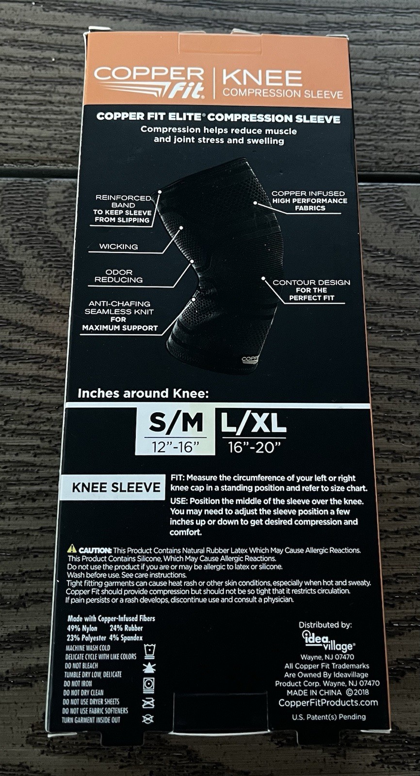 Elite Copper Fit Knee Compression Sleeve Small Medium S/M