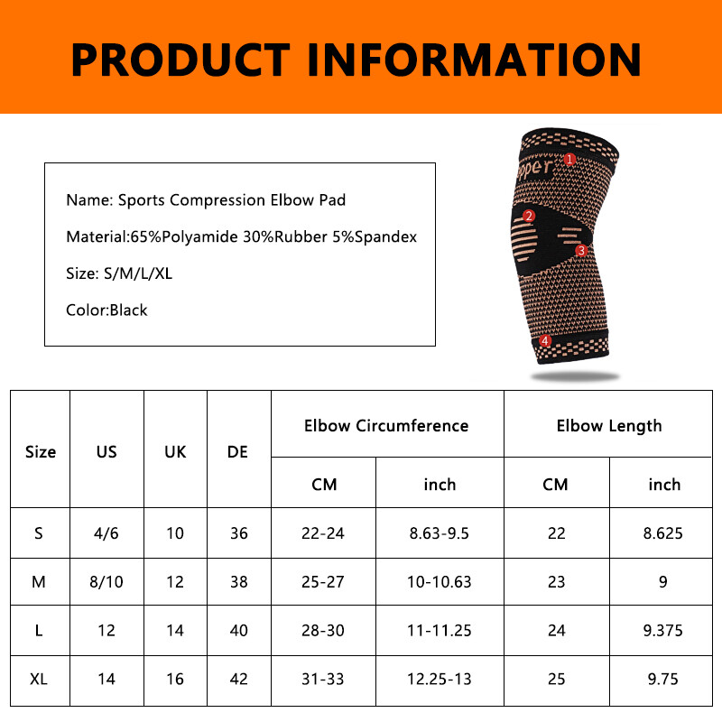 Copper Elbow Compression Sleeve Brace Support Arm Sport Arthritis Tendonitis US