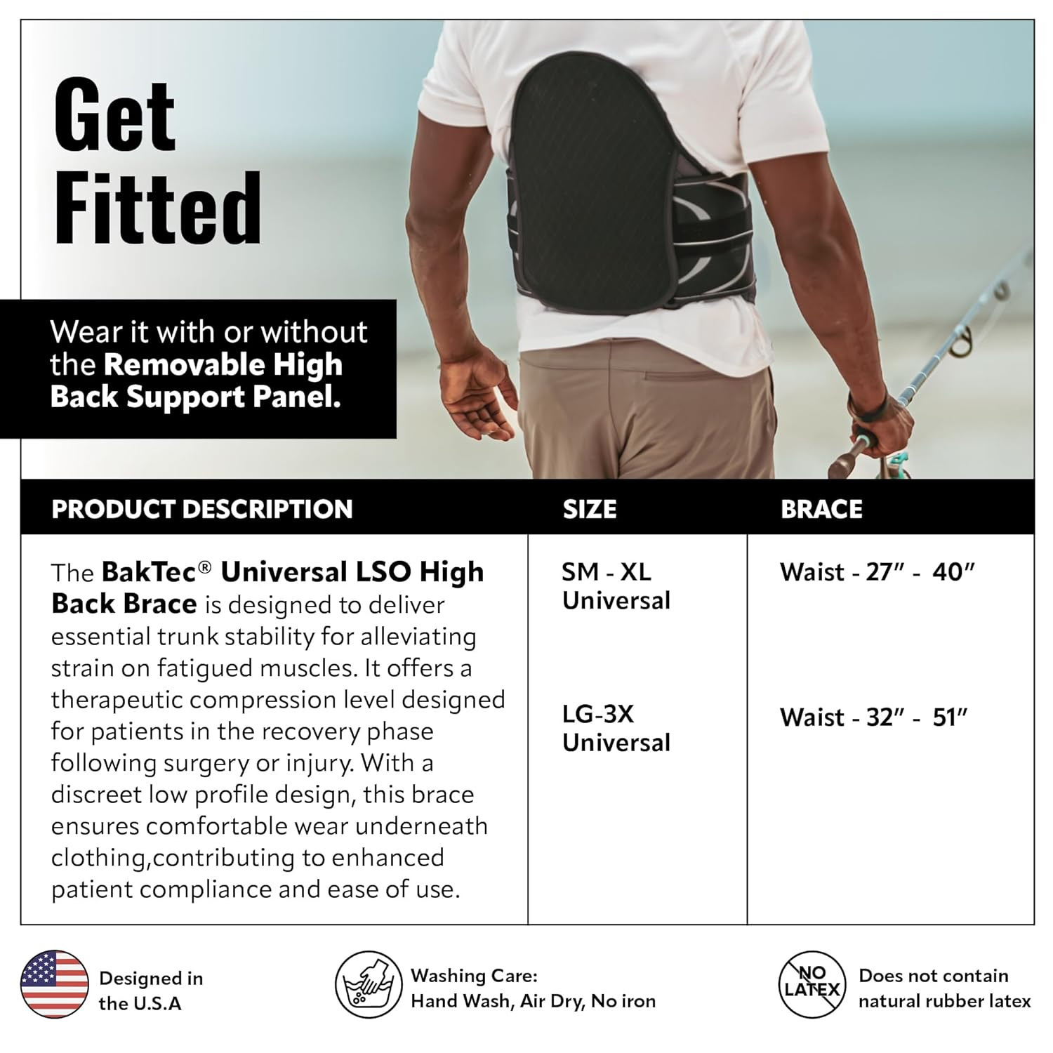 Baktec Universal High Back Brace for Lower Back Pain & Posture Support