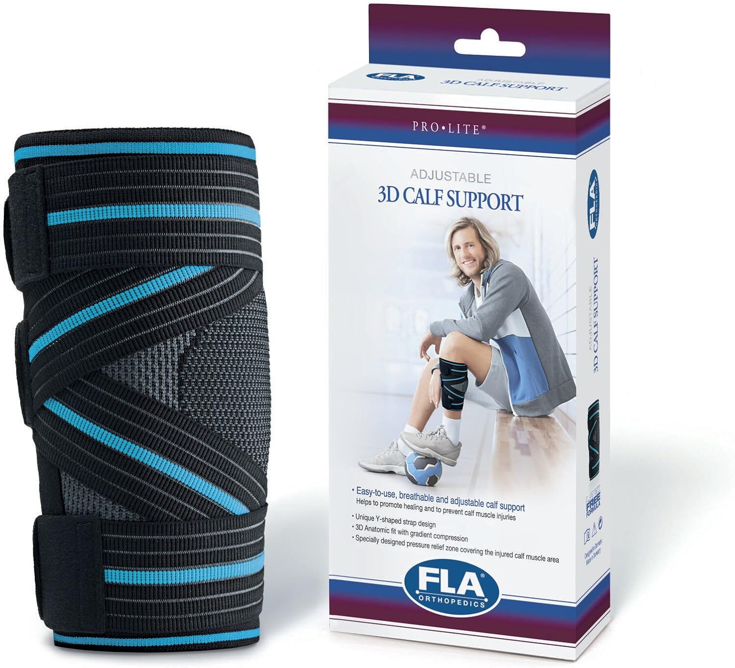 FLA Adjustable 3D Calf Support (Black/Blue Stripe) Small