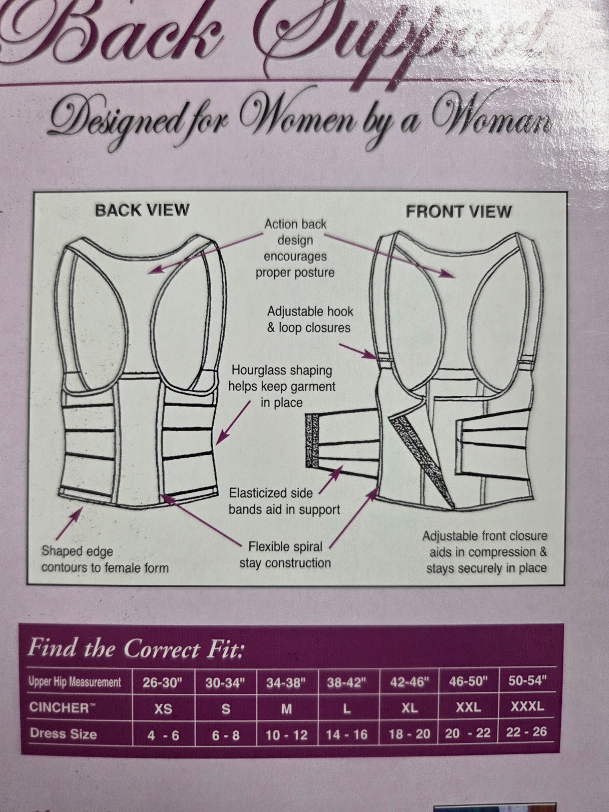 Womens Original Cincher Back Posture Spinal Alignment Support – Black – X-Large