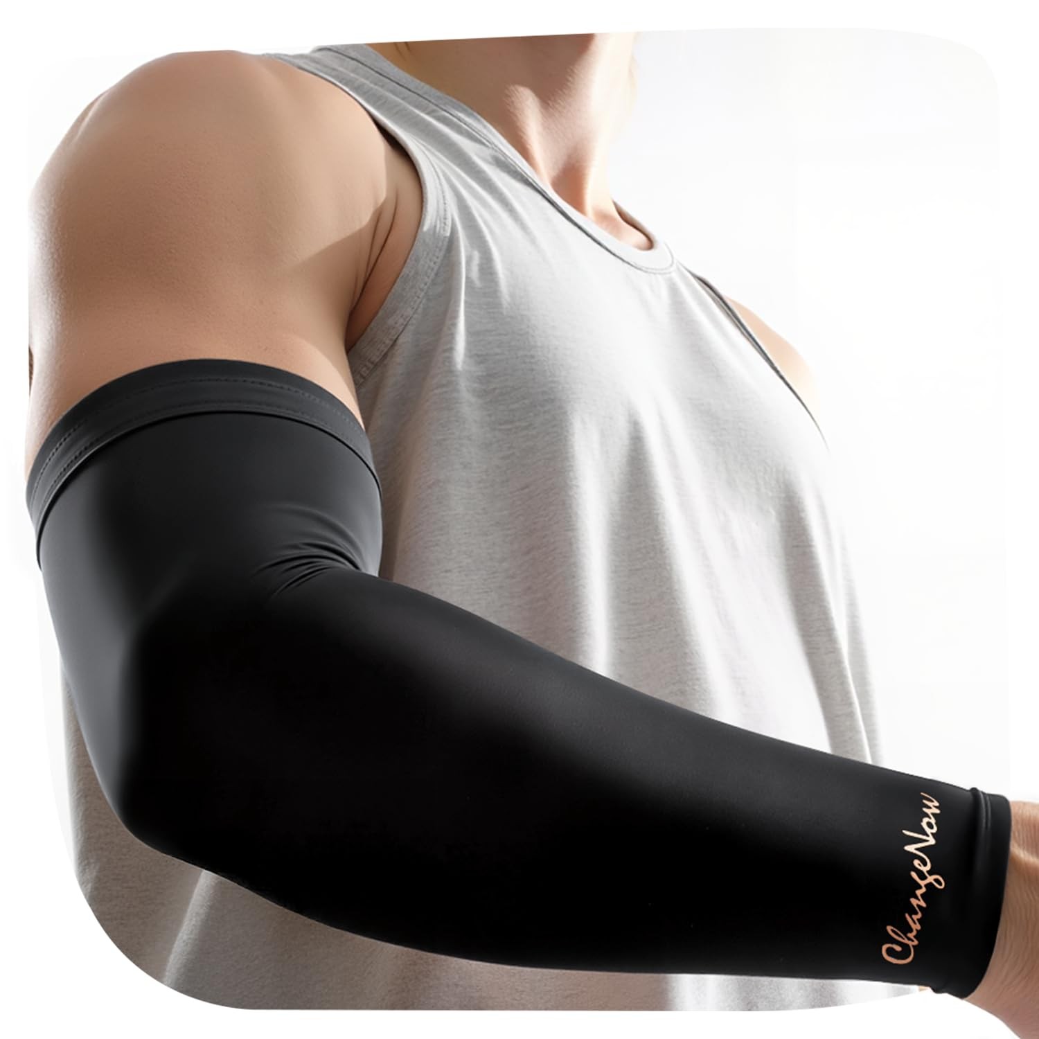 Copper-Infused Compression Arm Sleeve for Men & Women [Stronger Large, Black