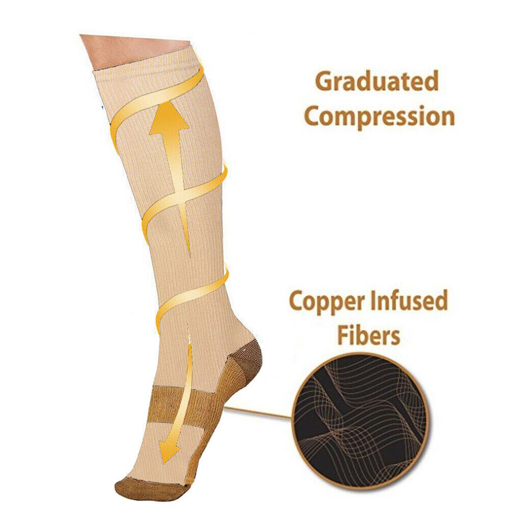 Copper Compression Socks Support Aching Feet Swelling S-2XL Hombres Y Mujeres+