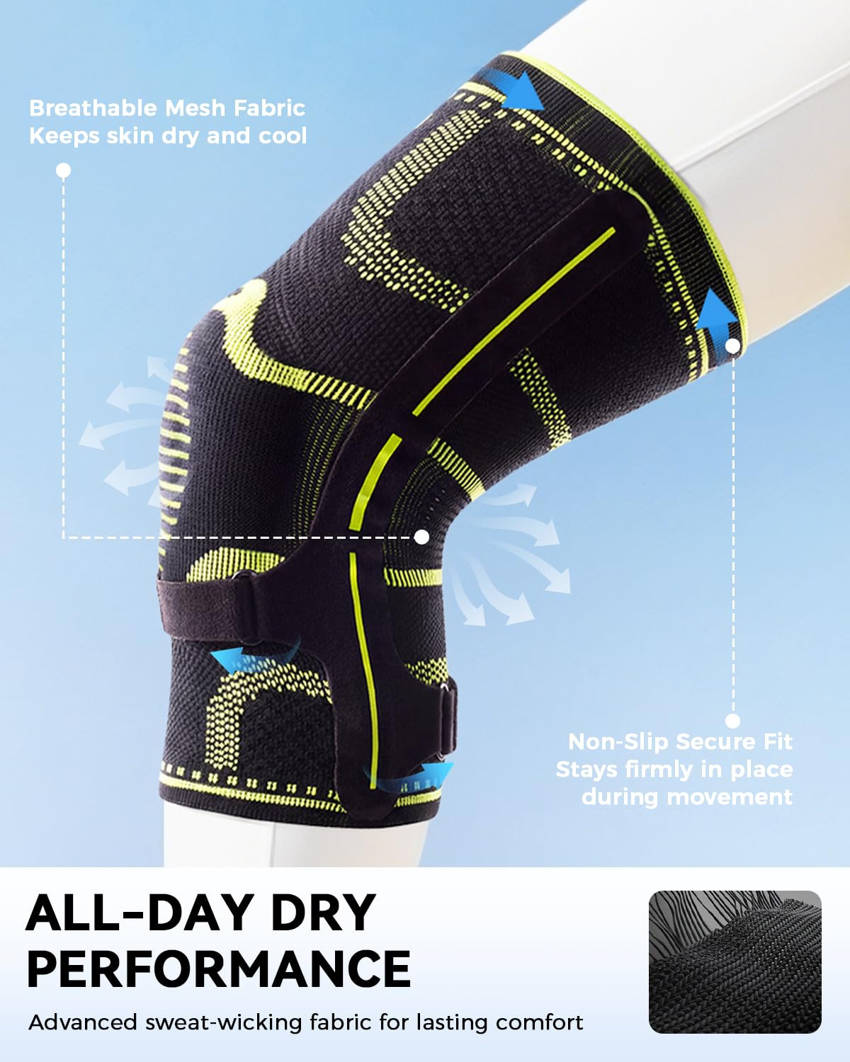 Knee Brace with Side Stabilizers, Knee Compression Sleeve with Gel Pad | Upgrade