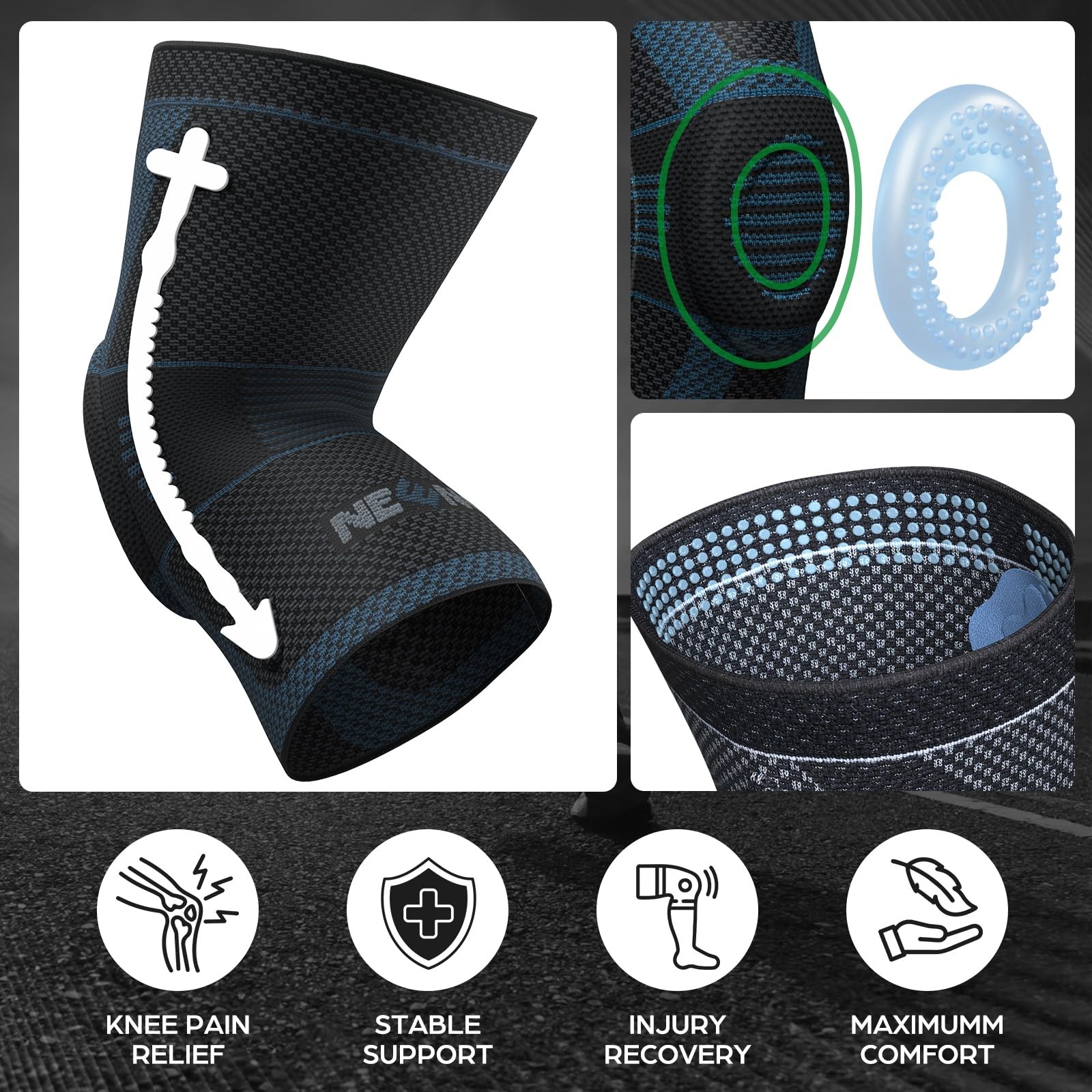 NEENCA Professional Knee Brace for Pain Large, Upgraded Version – Black Gray