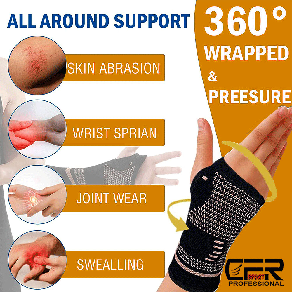 Copper Wrist Support Brace Compression Arthritis Sport Carpal Tunnel Hand Pain D