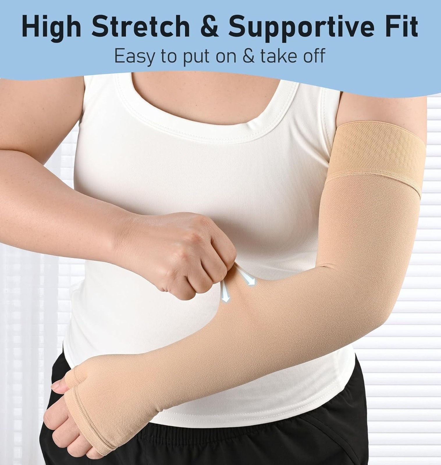 Lymphedema Compression Arm Sleeve with Gauntlet 15-20 mmHg Graduated Support for