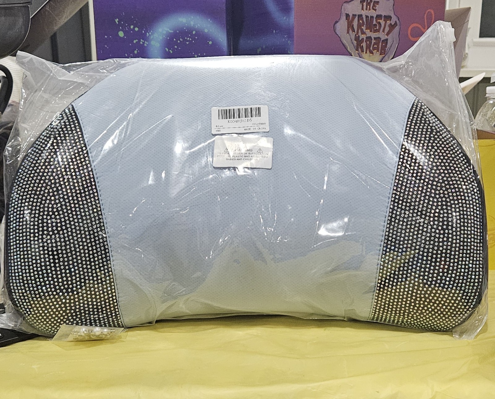 Memory Foam Lumbar Support Cushion for HomeOffice CarSeat Pillow Blue/Diamond G