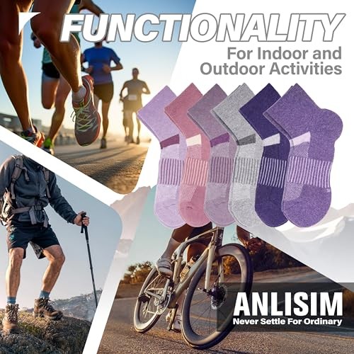 6 Pairs Merino Wool Ankle Running Hiking Medium Purple Mixed(quarter Socks)