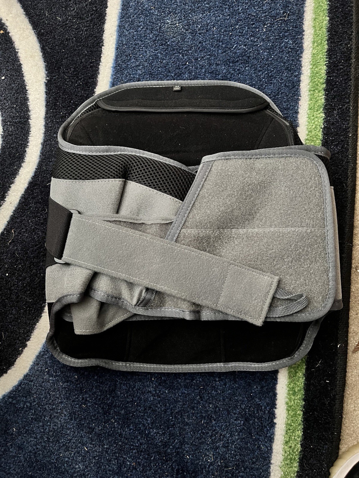 VertaLoc Back Brace Adjustable Mesh Fabric Gray Black 16 in Orthopedic Support