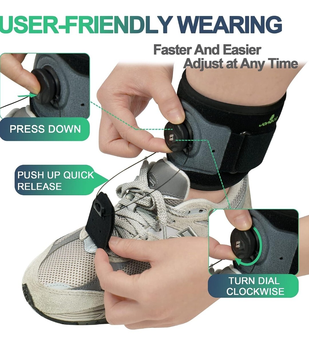 JOWECA drop foot brace reel-adjust Drop Foot Support.Fit Women/Man. 2 Gray-Black
