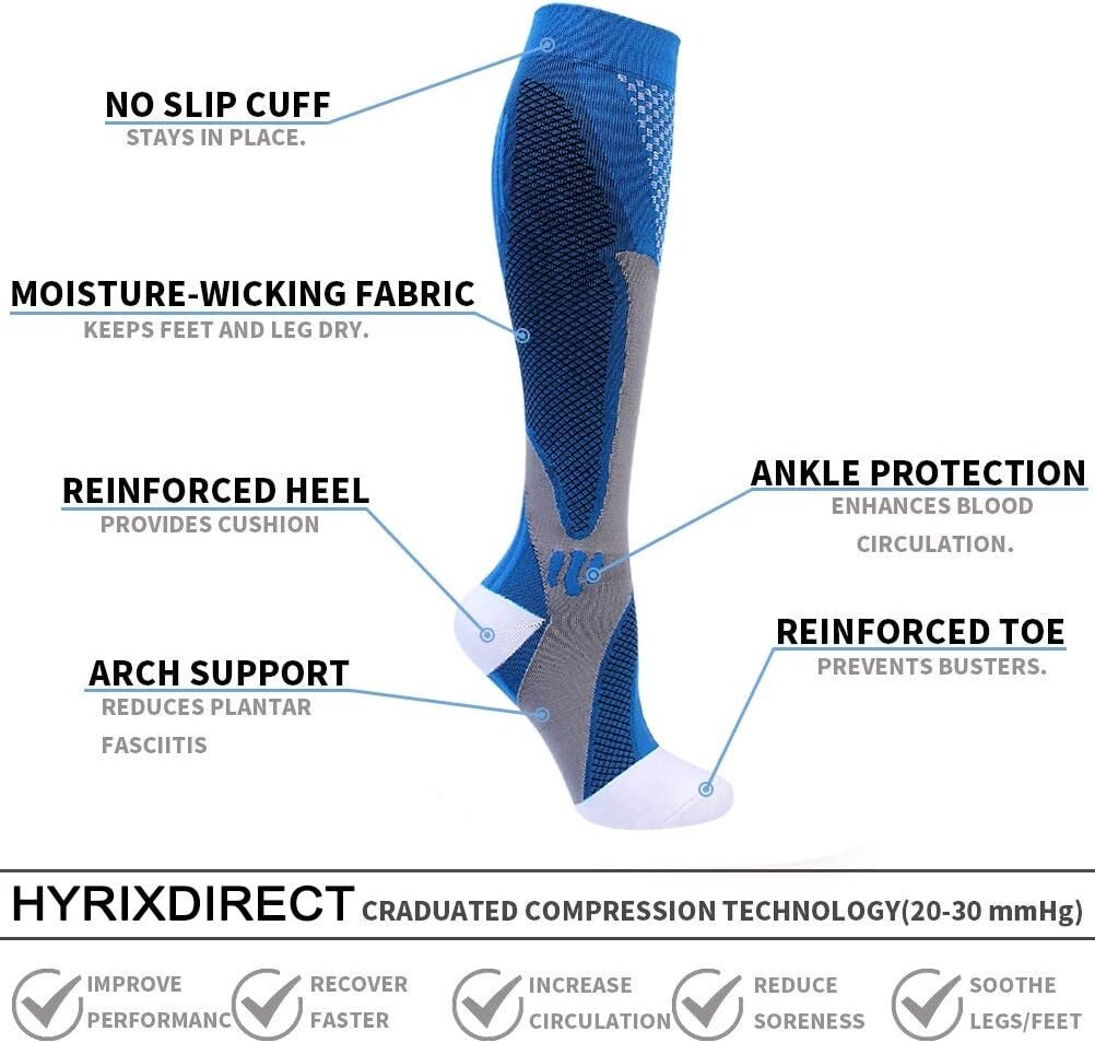 Durable Compression Socks with Shock Absorption Effect – Black+Blue+White+Red