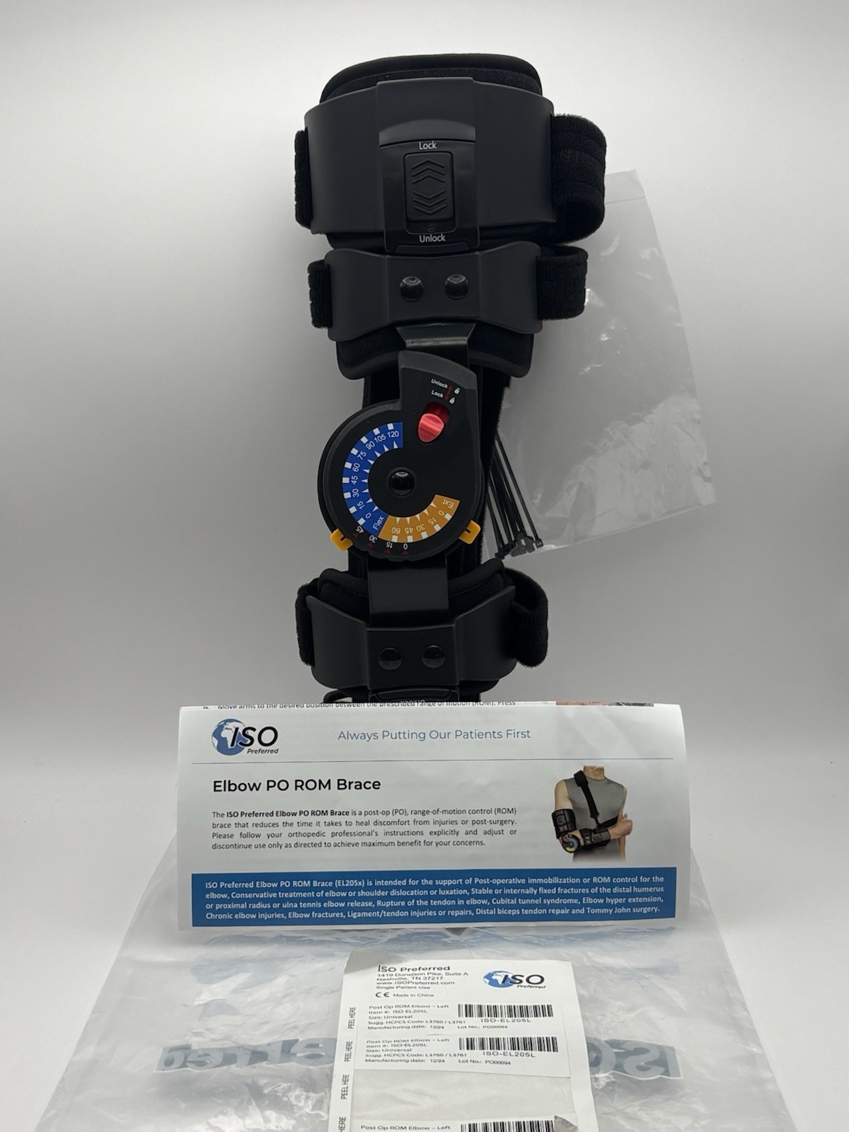 ISO Preferred – Post Op ROM Elbow For Left Arm, Universal Size – (ISO-EL205L)