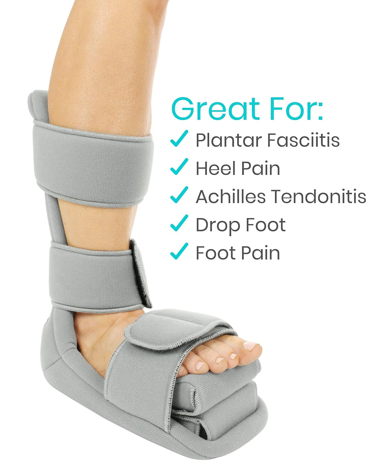 Leg Brace Support Splint Trigger Point Night Plus Stretch Wedges Soft Gray Large