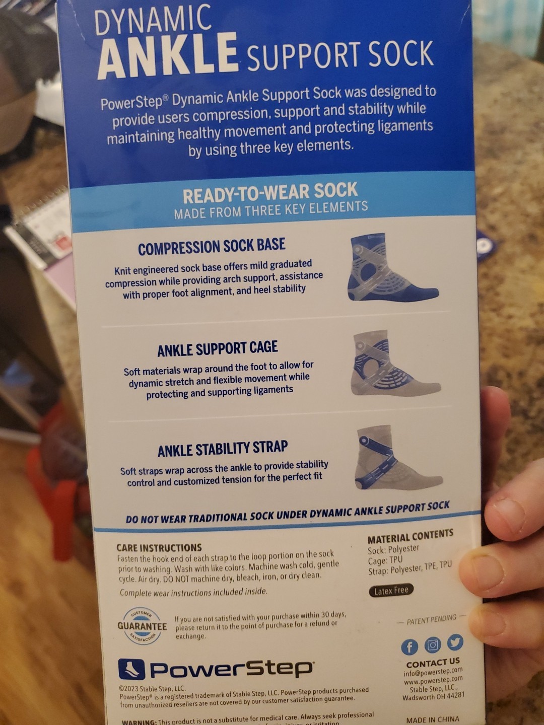 Powerstep Dynamic Brace Ankle Support Sock size XL