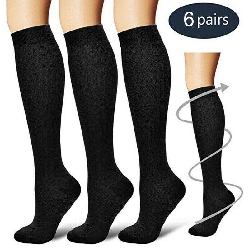 6Pairs Diabetic Over The Calf Socks Full Cushioned Sole Non Binding Top Unisex