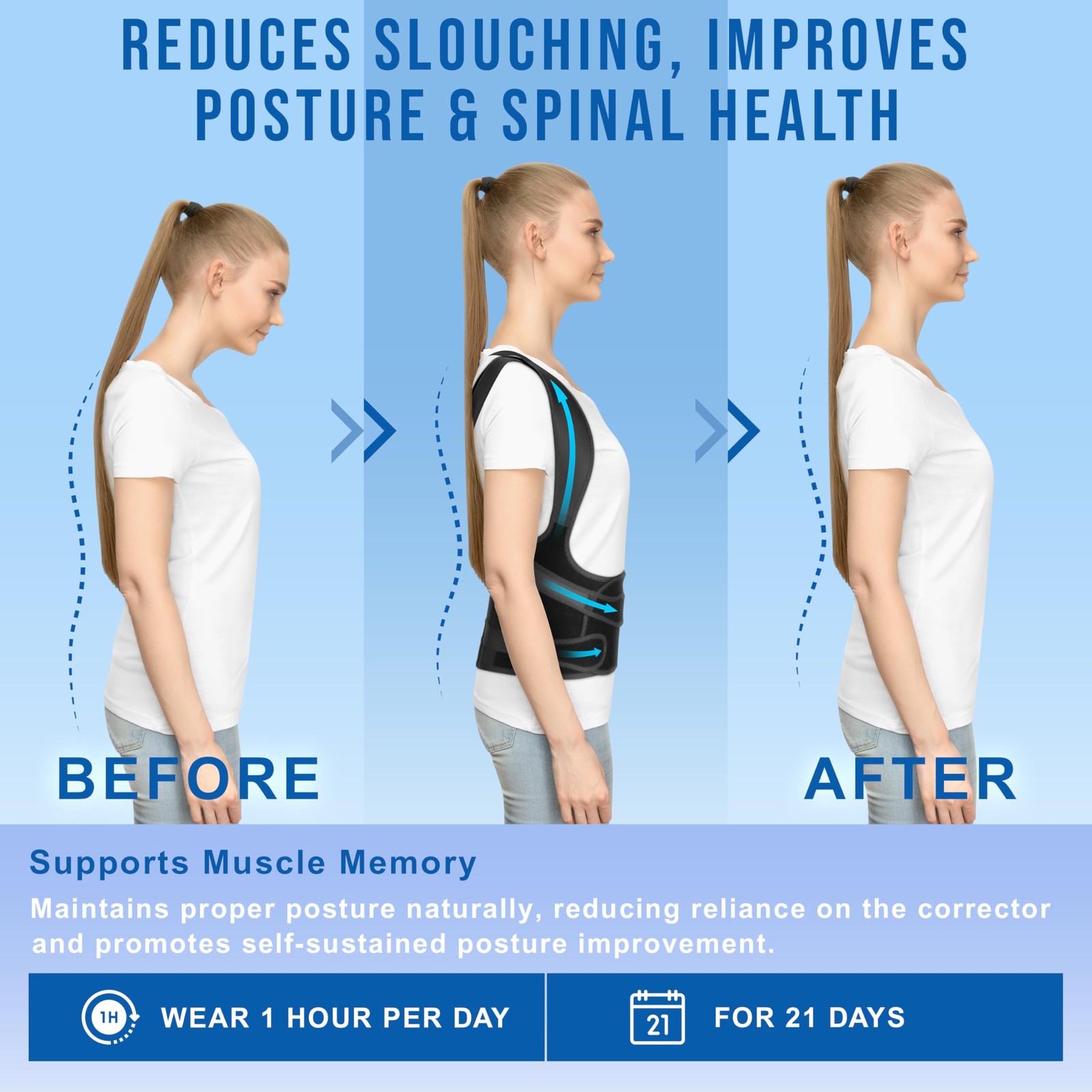 BLITZU Back Brace Posture Corrector for Women and Men. X-Large, Black