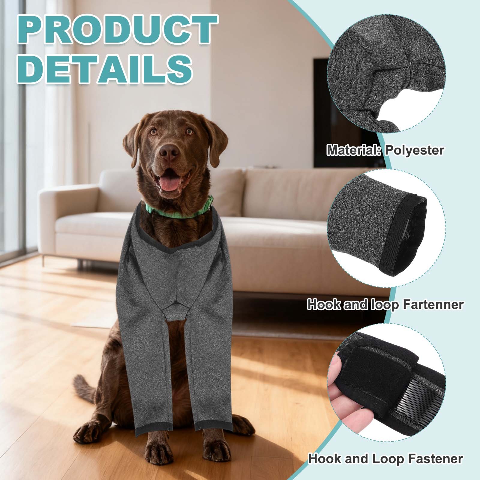 Dog Leg Sleeves Suit for Front Legs XXL Dark Gray Polyester