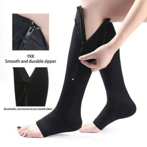 1/3Pair Open Toe Compression Socks 20-30mmHg No-wrapped Toe Stockings w/ Zipper