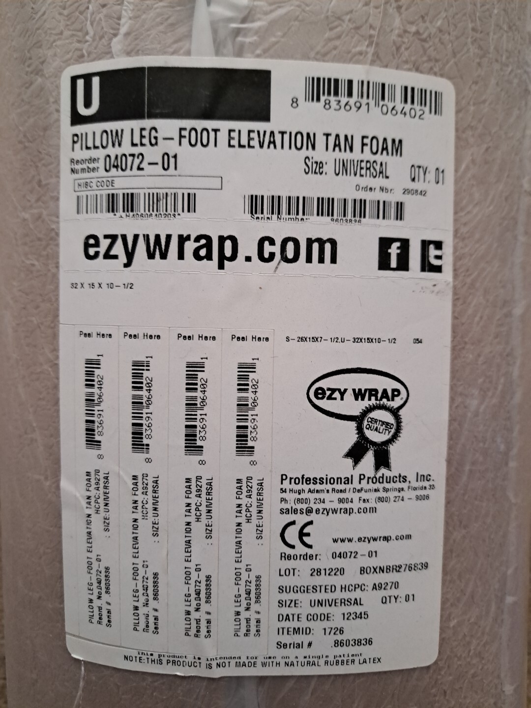 Ezy Wrap Pillow Leg-foot Elevation