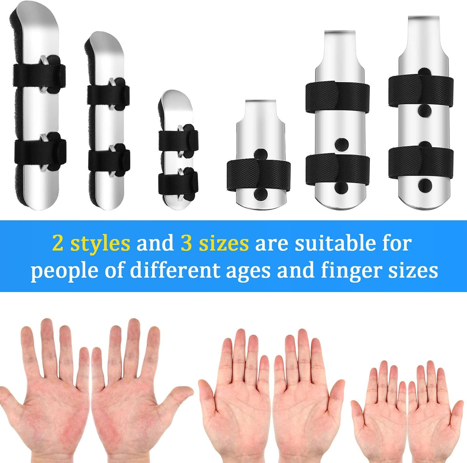6 Pcs Metal Finger Splint Support Brace Foam Padded 2 Styles, Black | Arthrit…