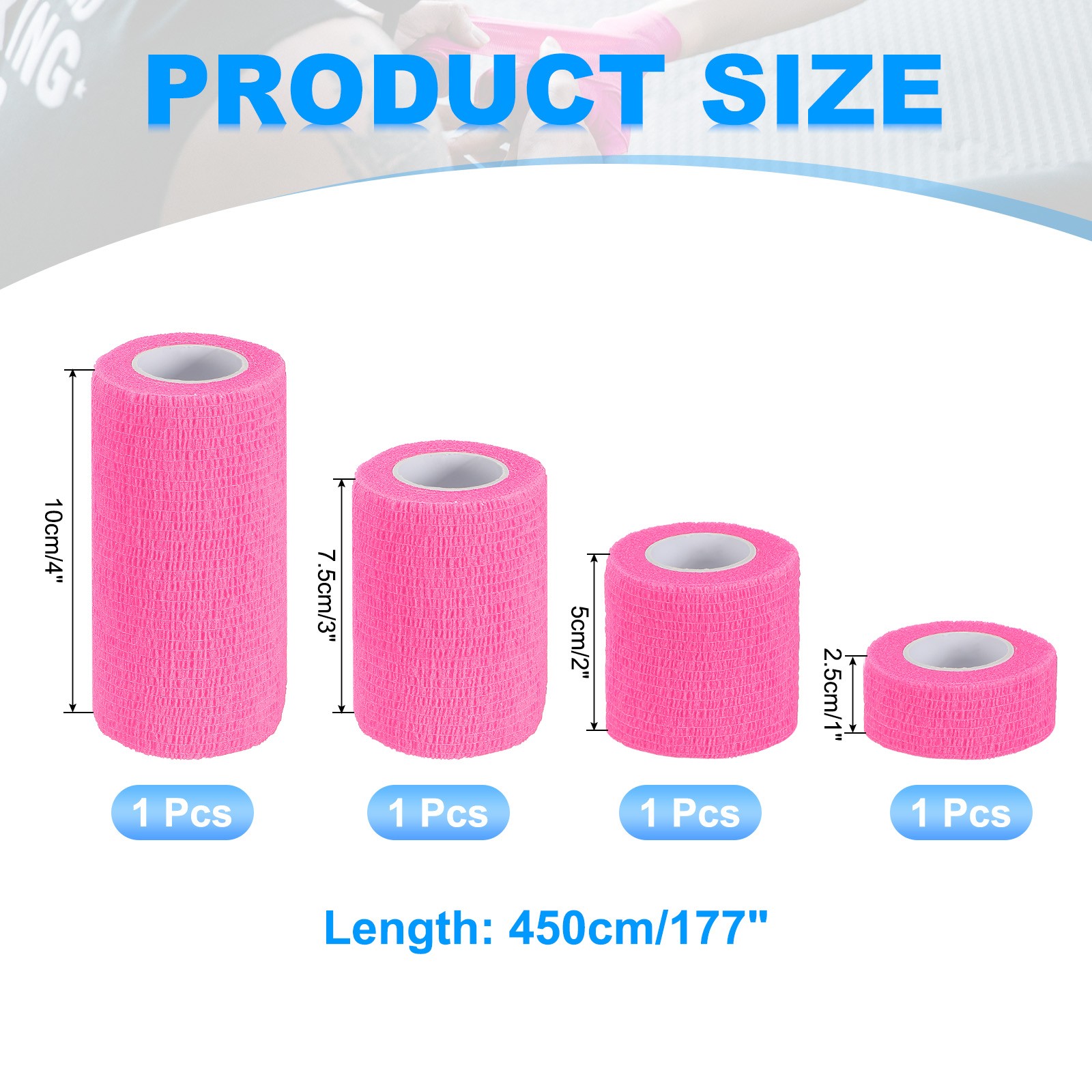 1″/2″/3″/4″ 4 Pcs 5 Yard Self Adhesive Bandage Wrap Self Tape Bright Pink